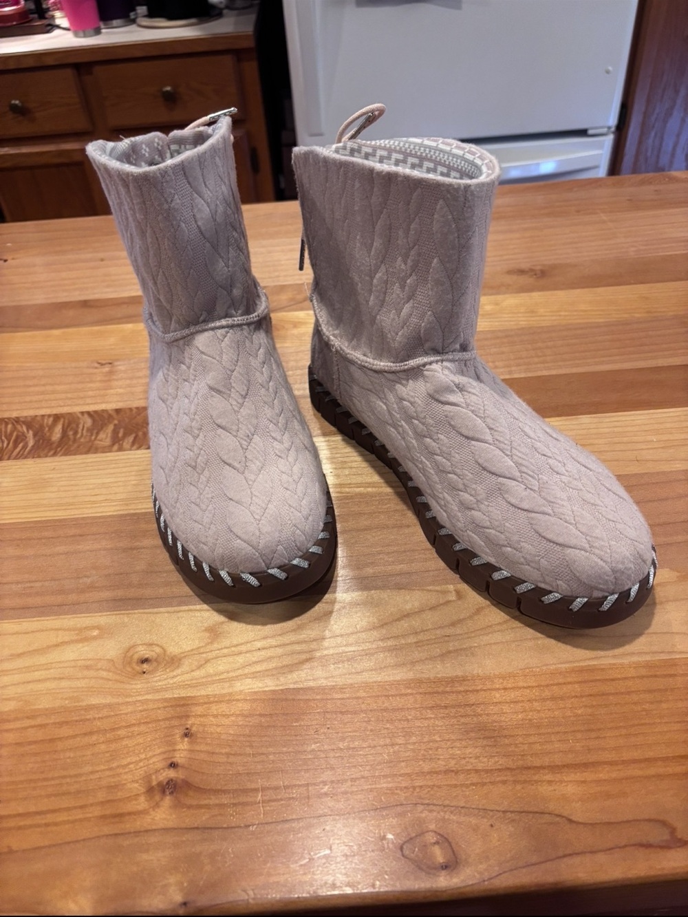 Muk Luks womens Cable Knit Booties in Light Taupe